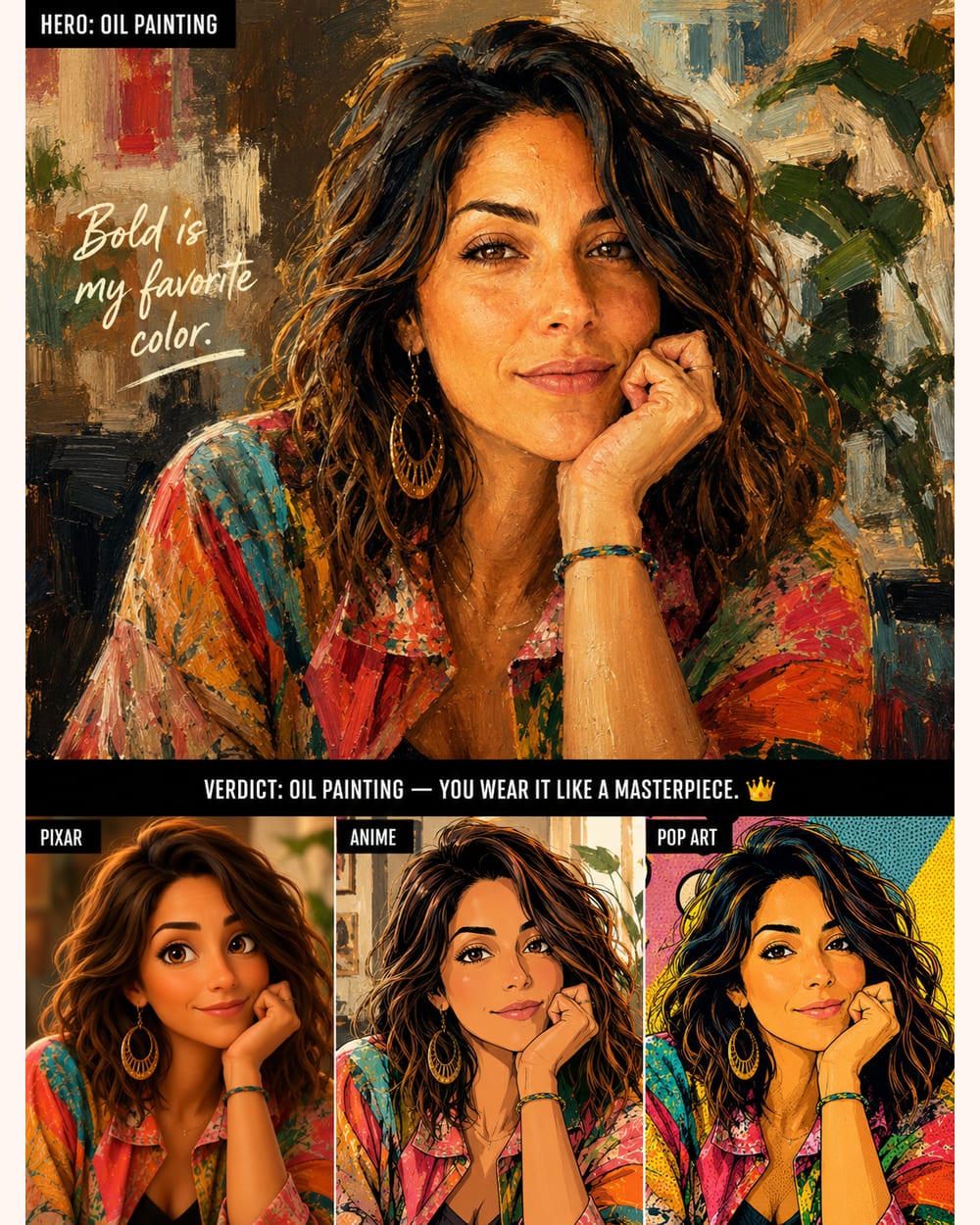 Your Selfie as Art — an example result made with the prompt on this page